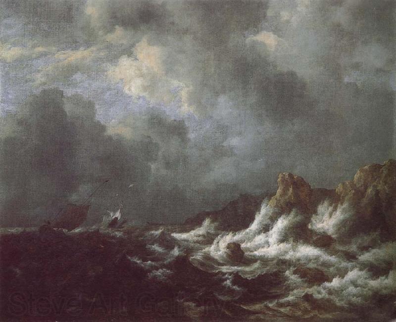 Jacob van Ruisdael Rough Sea with Sailing vessels off a Rocky coast Norge oil painting art